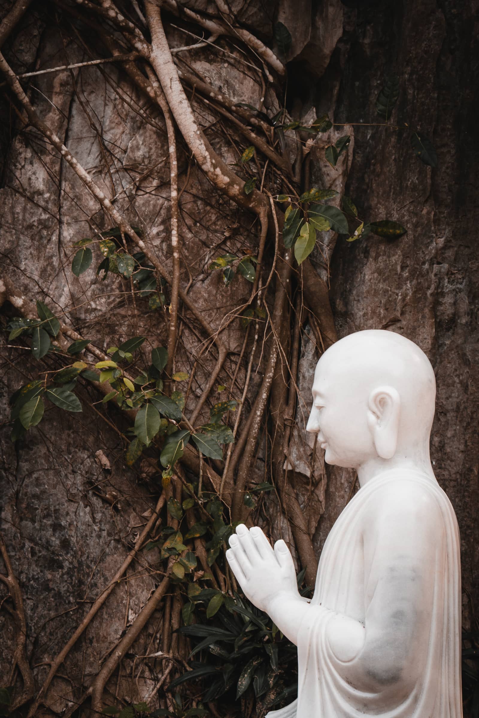 white marble Buddha praying