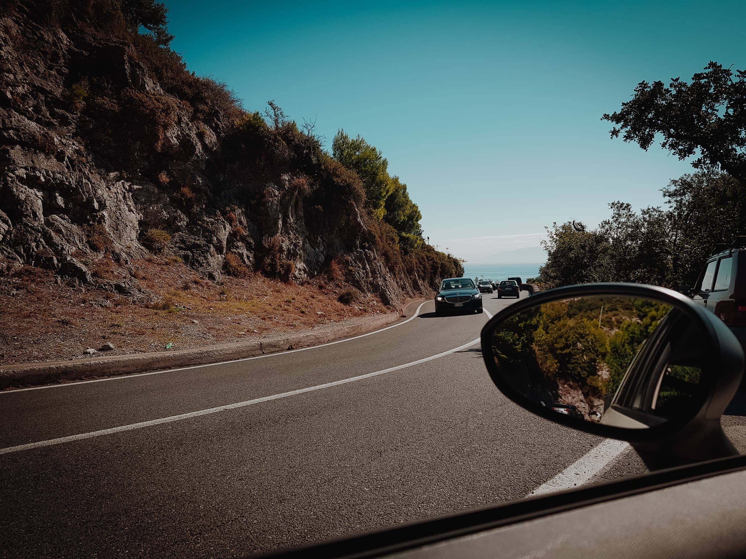 Road Amalfi Coast with curves and car