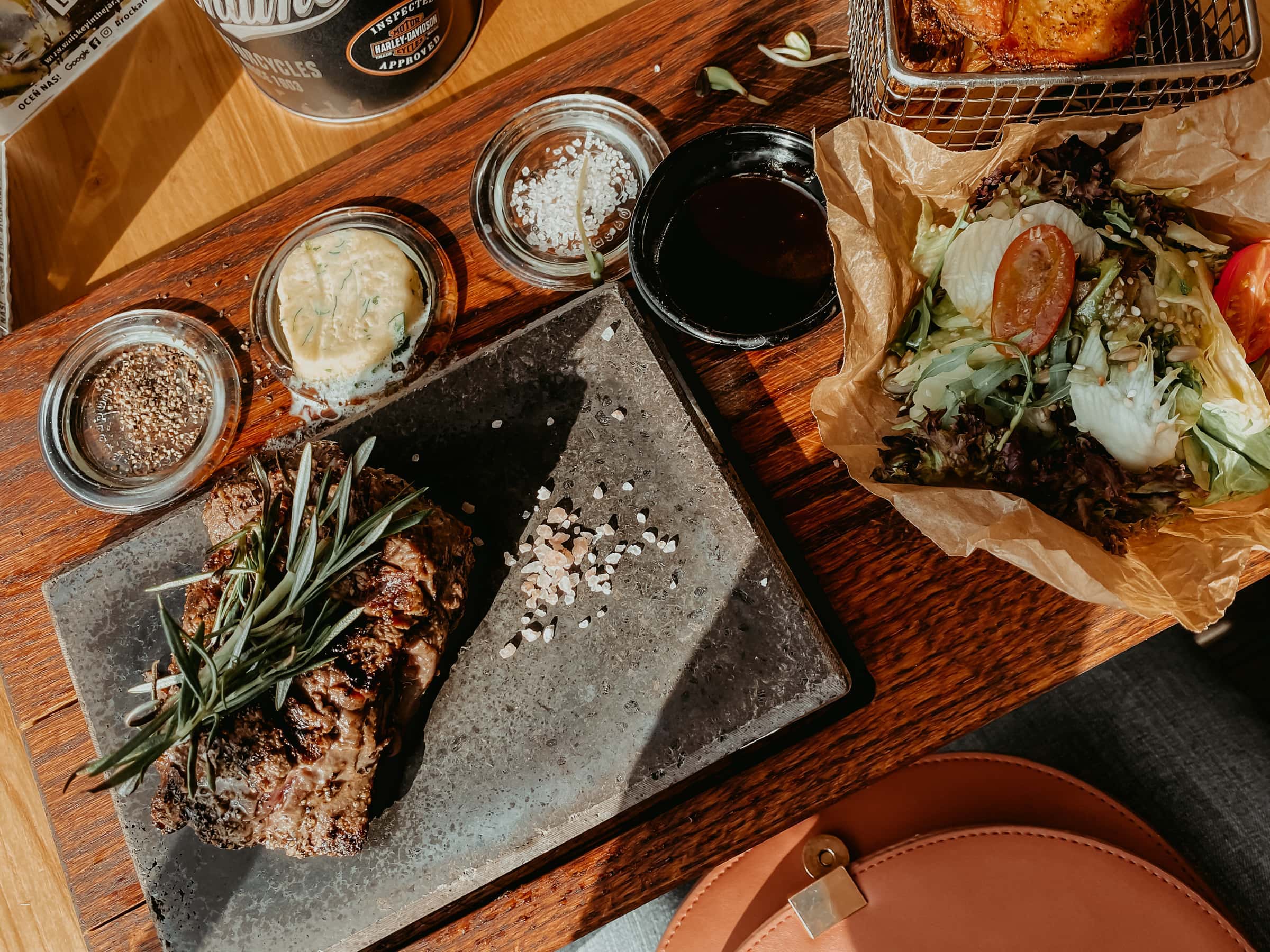 Steak on hot stone in restaurant Whiskey in a Jar Gdansk
