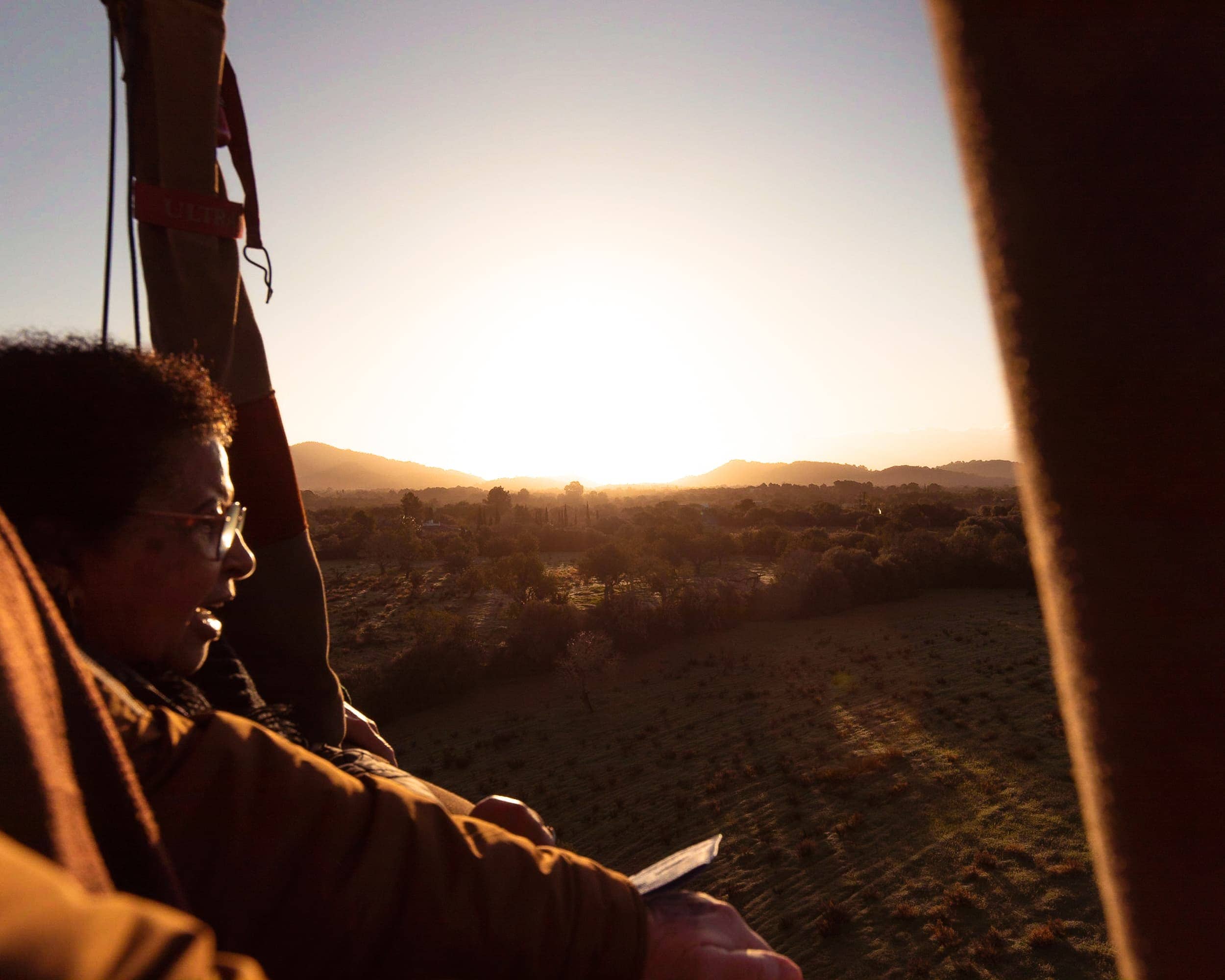 Sunrise in hot air balloon over Mallorca