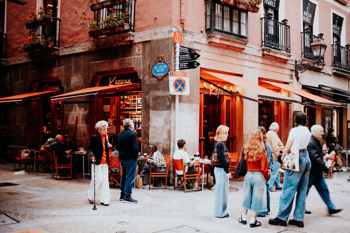 Lively scene at a European street café.