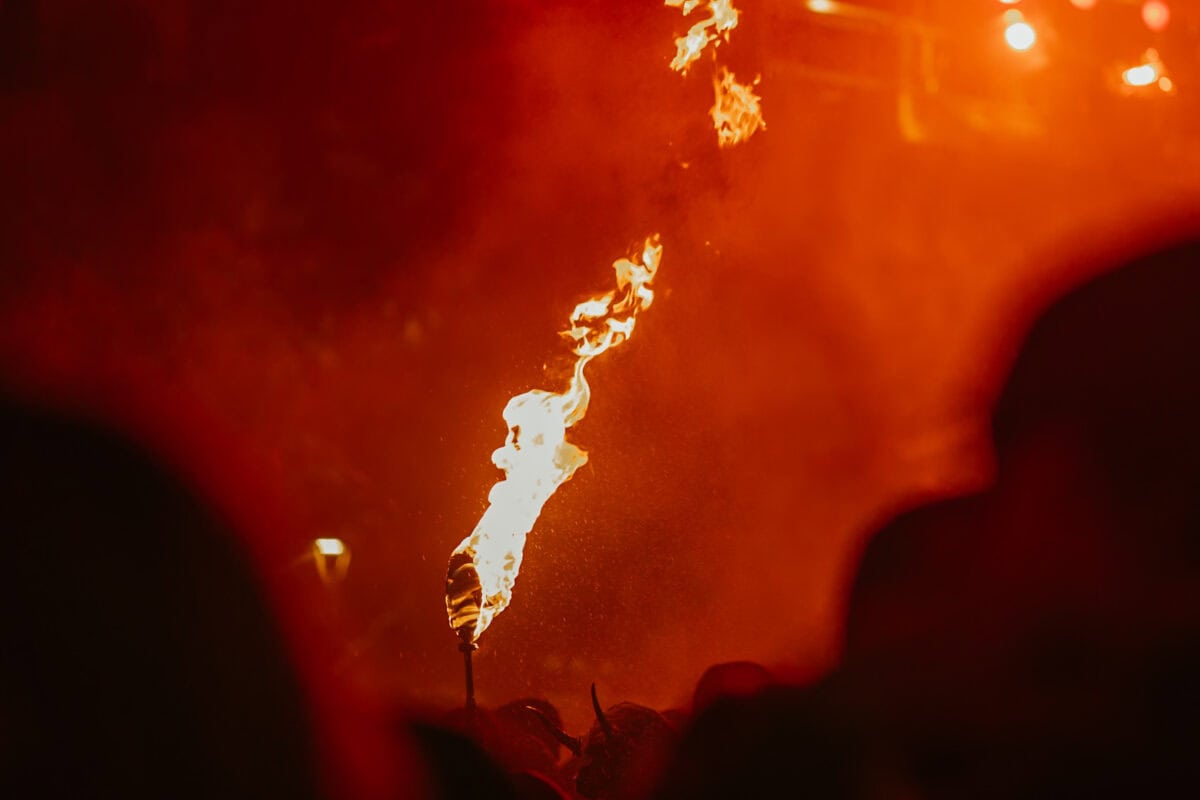 Torch shines brightly in the night.