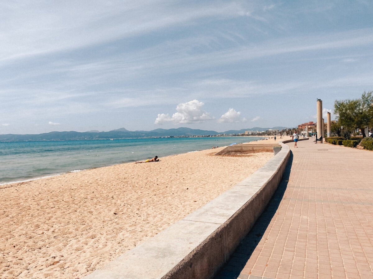 Beach and promenade in sunny weather