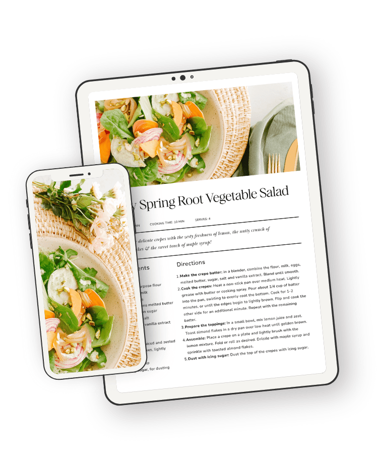 Tablet and smartphone with salad recipe.