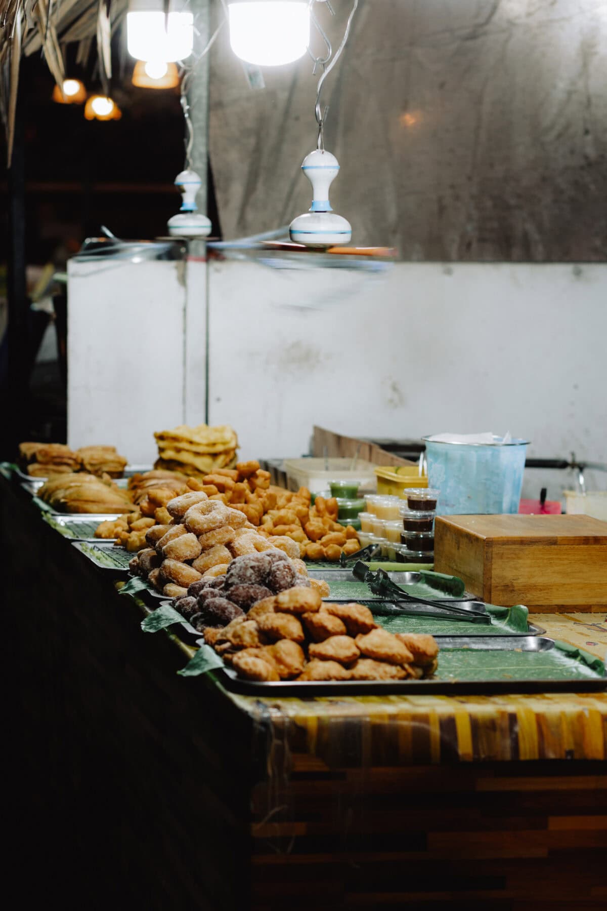 Market stall with deep-fried desserts and pastries